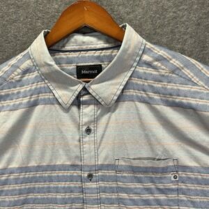 Marmot Mens Shirt Sz 2XL Button Front Short Sleeve Striped Lightweight